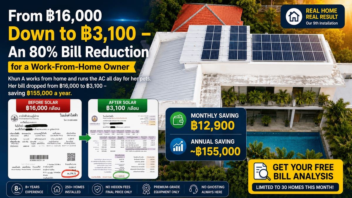 From ฿16,000 Down to ฿3,100 — An 80% Bill Reduction for a Work-From-Home Owner