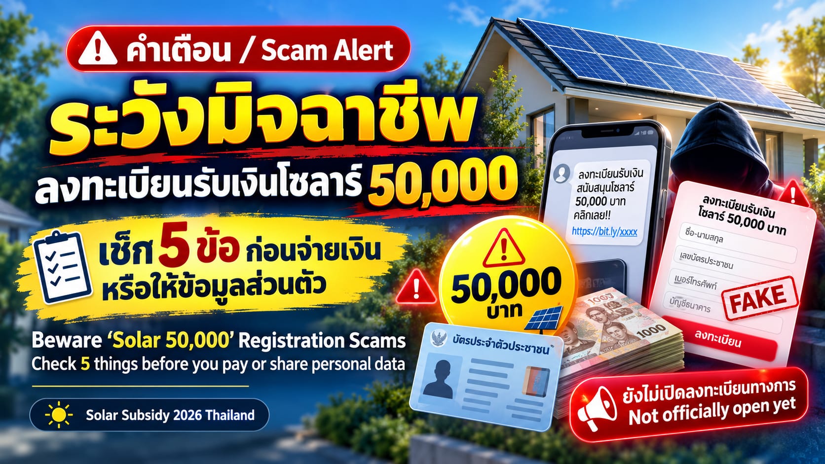 Beware of "We'll Register You for the ฿50,000 Solar Subsidy" Scams — 5 Checks Before You Pay or Share Personal Data
